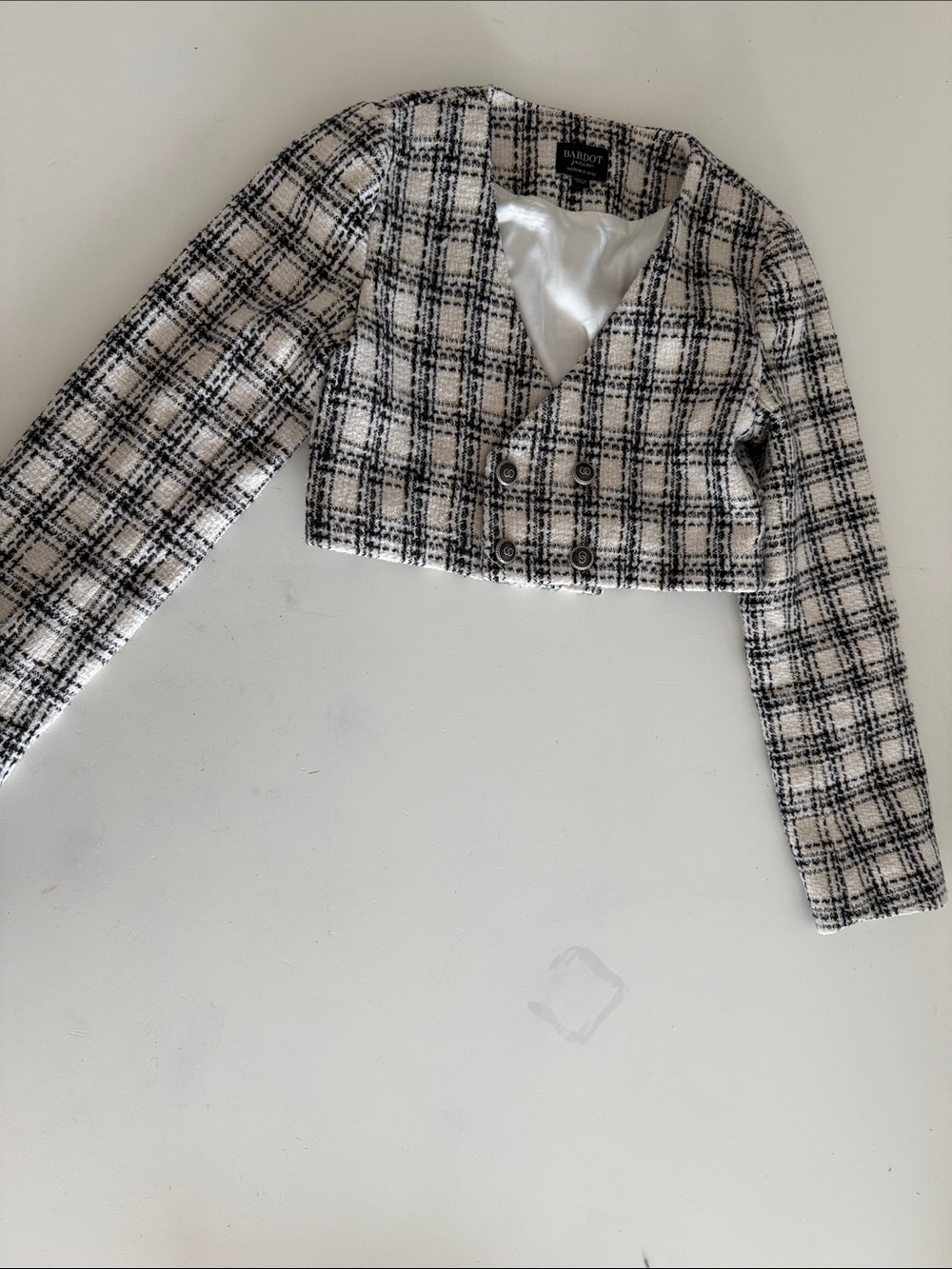 Bardot Black and White Plaid Cropped Jacket